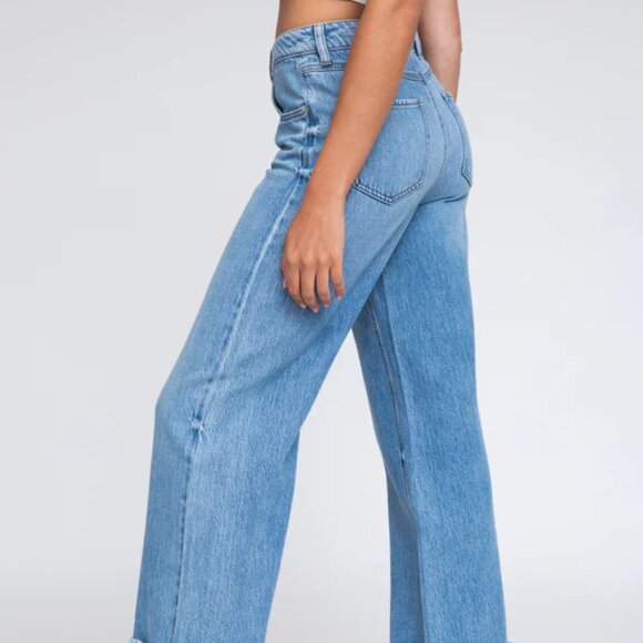 NEW REWASH Extreme Raw Cuff Wide Leg Jeans in medium indigo for women 825 2t7 - Picture 5 of 9
